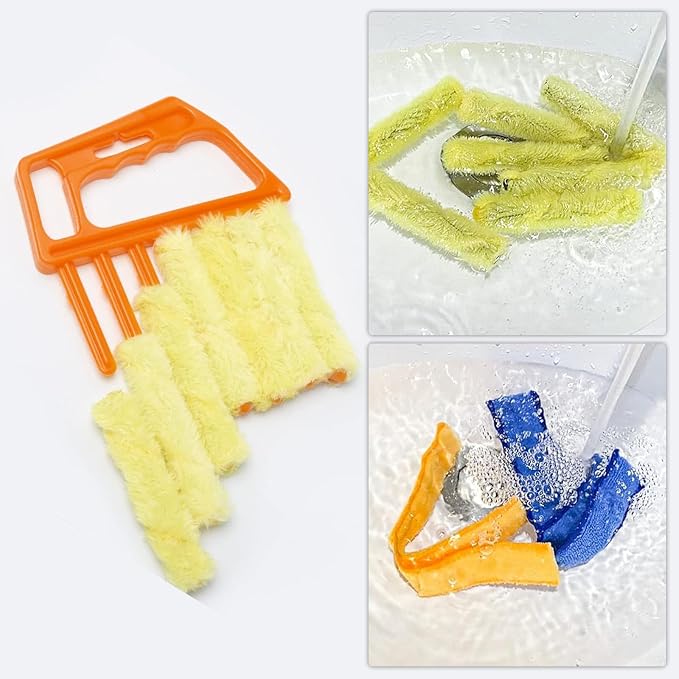 4Pcs Window Venetian Blind Cleaner Duster Tool,Venetian Washable Mini Handheld Brush,7 Fingers Dusting Cleaner and Air Vent Cleaner for Wood Blinds,Air Conditioner Vents,Fans Vents