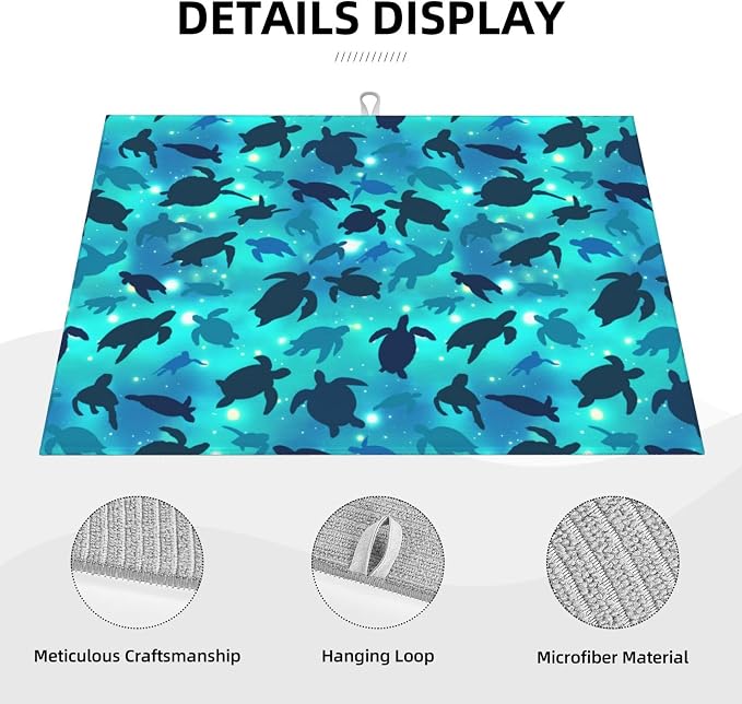 Sea Turtles Blue Dish Drying Mat For Kitchen Counter, Super Absorbent Microfiber Dish Drying Pad, Kitchen Gadgets For Easy Clean Multi-Use Large 18"x24"