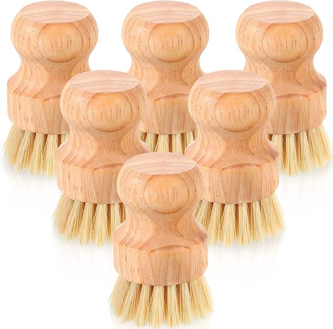 Nuenen 60 Packs Bamboo Dish Scrub Brushes Wooden Scrubbers Set Kitchen Dishwashing Scrubber with Natural Sisal Bristles for Iron Pot Pan Sink(Sisal)