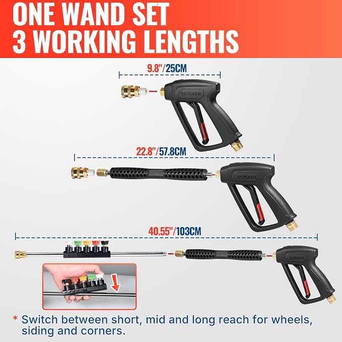 YAMATIC Pressure Washer Gun and Hose Kit, 25 FT Kink Resistant Power Washer Hose and Wand with Nozzle Holder, M22-14mm & M22-15mm Fitting Replacement for Ryobi, Simpson, Craftsman, 4000 PSI
