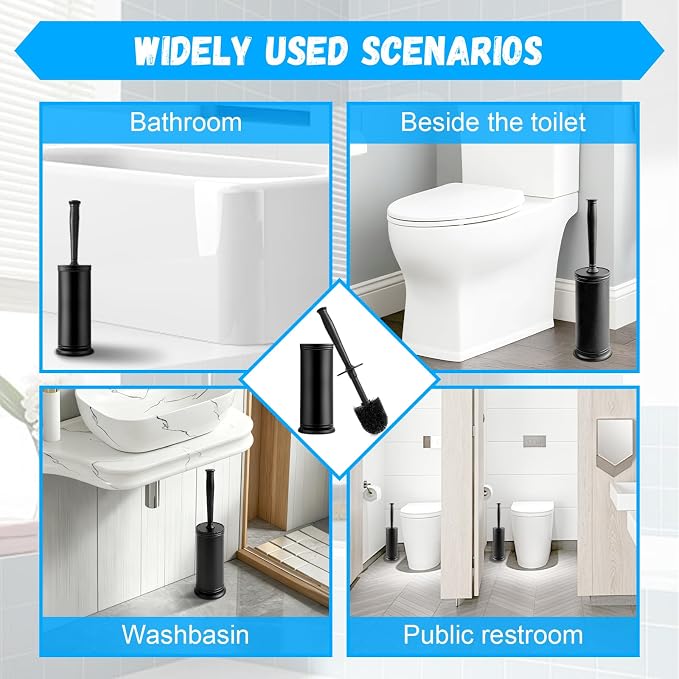 AONEZ Plastic Toilet Brush, Toilet Brush and Holder Set with Long Handle, Covered Holder and Hard Bristles, Toilet Cleaner Brush for Bathroom and Toilet Cleaning