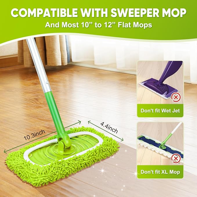 6-Pack Reusable Microfiber Mop Pads Compatible with Swiffer Sweeper, Dry & Wet Sweeping Cloths - Washable Wet Pads Refill for Multi-Surface/Hardwood Floor Cleaning -Fluorescent Green