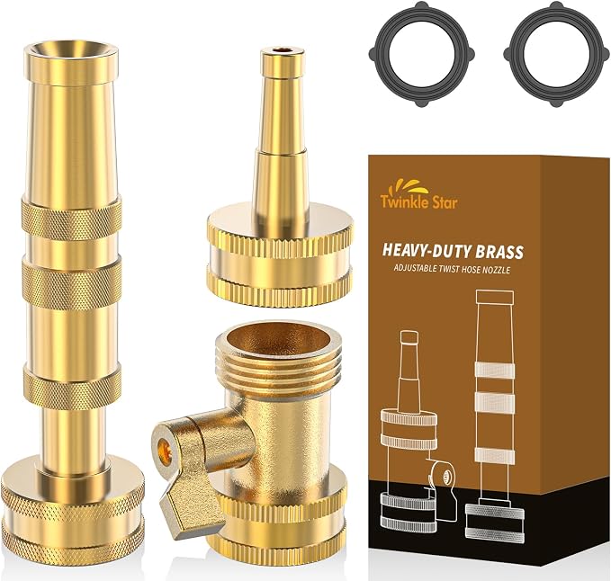 Twinkle Star Brass Twist Hose Nozzle, Hose Shut Off Valve, 3 Pack | 3/4" GHT Heavy-Duty Connector 3 Pack, On-Off Valve, Leakproof Operation