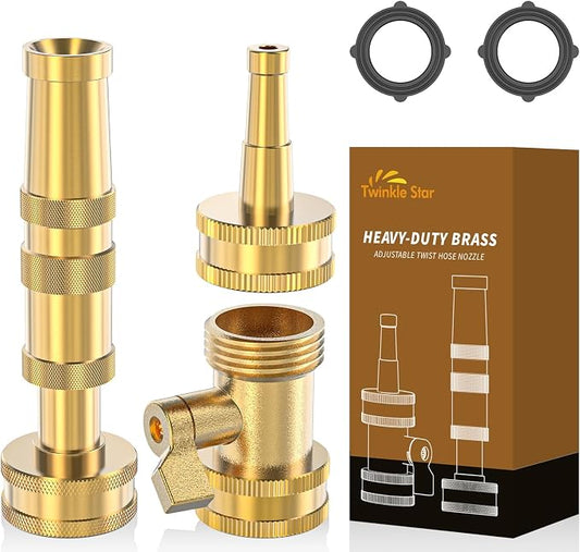 Twinkle Star Brass Twist Hose Nozzle, Hose Shut Off Valve, 3 Pack | 3/4" GHT Heavy-Duty Connector 3 Pack, On-Off Valve, Leakproof Operation