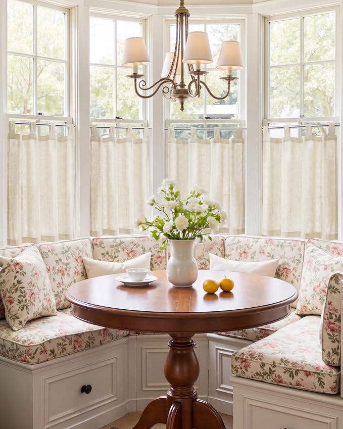 jinchan Linen Tier Curtains, Tab Top, 26x30, 2 Panels, Natural | Light filtering, linen blend, farmhouse style, rustic decor, cafe curtain, kitchen, bathroom, laundry room, RV, small windows