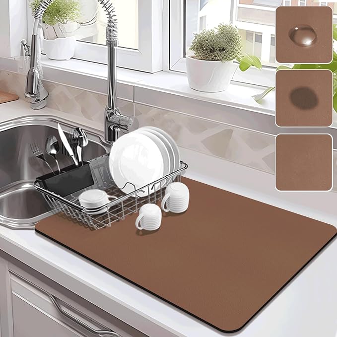 Drying Mat for Kitchen Countertops, Coffee Mat Hide Stain Rubber Backed Absorbent Dish Drying Mat