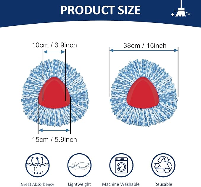 4 Pack Mop Head Replacement Compatiable with Oceda EasyWring,Mopping Refill Replace Head for EasyWring Spin Mop 1 Tank systerm - Microfiber, Easy to Replace,Deep Floor Cleaning and Machine Washable