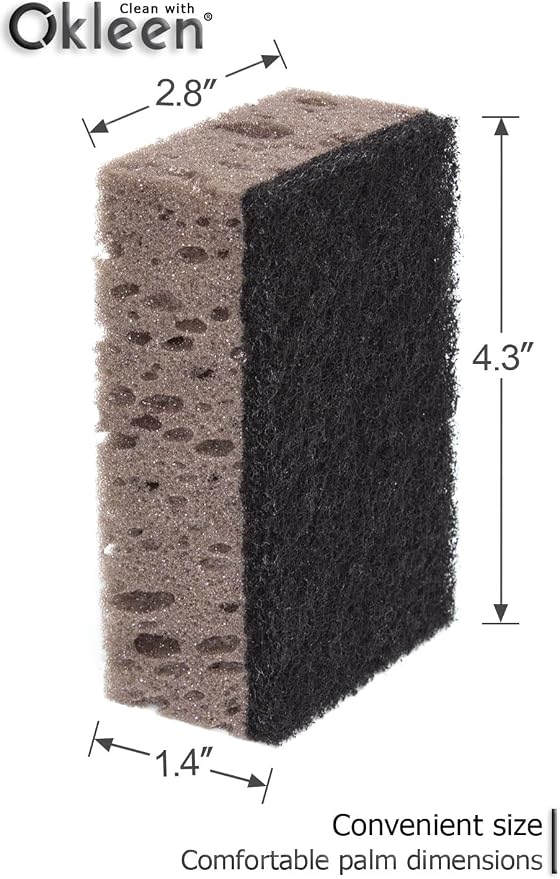 Taupe Multi Use Scrub Sponges. Made in Europe. 9 Pack, 4.3x2.8x1.4 inches. Best Odorless Durable Brown Heavy Duty Scrubber for Kitchen and Household Cleaning