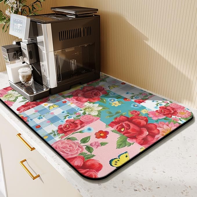 Kitchen Countertop Dish Drying Mat,Super Absorbent Coffee Bar Mat for Maker Espresso Machine, Anti-Slip Accessories for Kitchen Countertops 23x15 Inch