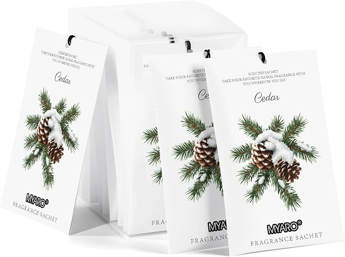 MYARO 12 Pack Cedarwood Scented Sachets for Drawer, Closet & Small Spaces Air Freshener Bags, Odor Eliminator for Car, Shoes, Gym Bag Home Fragrance Gift Set