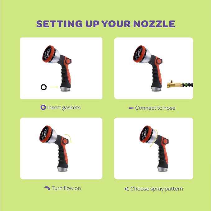 Hose Nozzle [Red] Heavy Duty Hose Sprayer With 10 Adjustable Watering Patterns. Thumb Control Design, Comfortable Ergonomic Grip, Garden Hose Nozzle for Watering Plants & Lawns/Fun showers/Cleaning