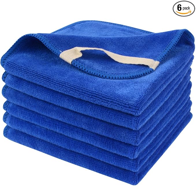 SINLAND Microfiber Facial Cloths Fast Drying Washcloth 12inch x 12inch (6pack, Blue)