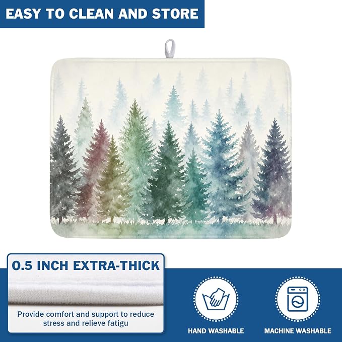 Giwawa Pine Tree Dish Drying Mat Natural Forest Fog Microfiber Dishes Pad 18x24 Inch Absorbent Fast Dry Dish Drainer Rack Mats for Kitchen Counter