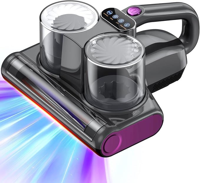 Mattress Vacuum Cleaner with 16KPa Suction, UV-C Light, 140°F Heated Air, 30000 RPM Brushroll, Ultrasonic Technology, HEPA Filter, 500W Corded Bed Vacuum for Mattress, Sofa & Carpet (Dark Gray)
