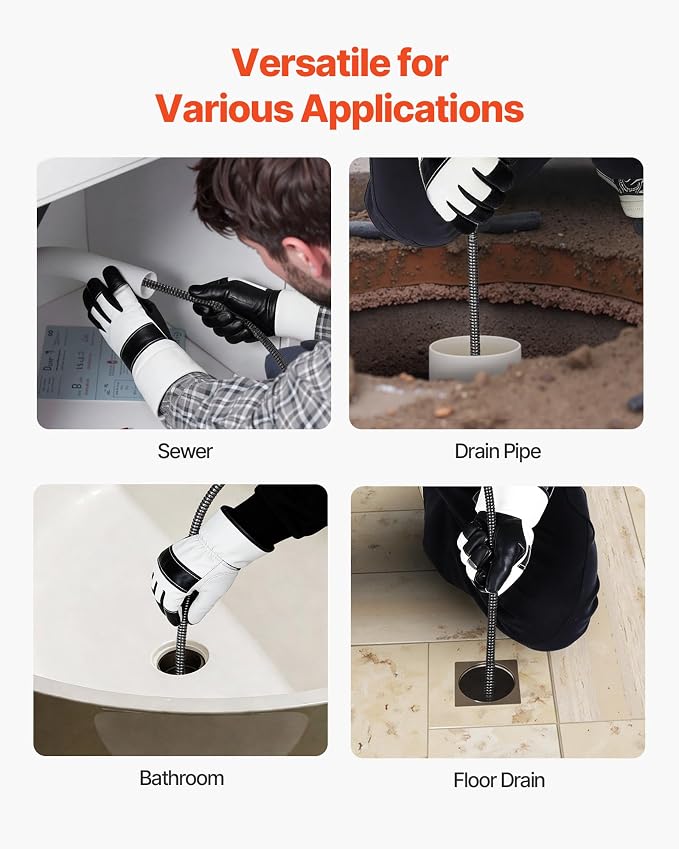 VEVOR Drain Cleaner Machine 100 FT x 1/2 Inch, Auto Feed Sewer Snake Auger on Wheels, Portable Drain Cleaning Machine with 4 Cutters & Air-activated Foot Switch for 2" to 6" Pipes