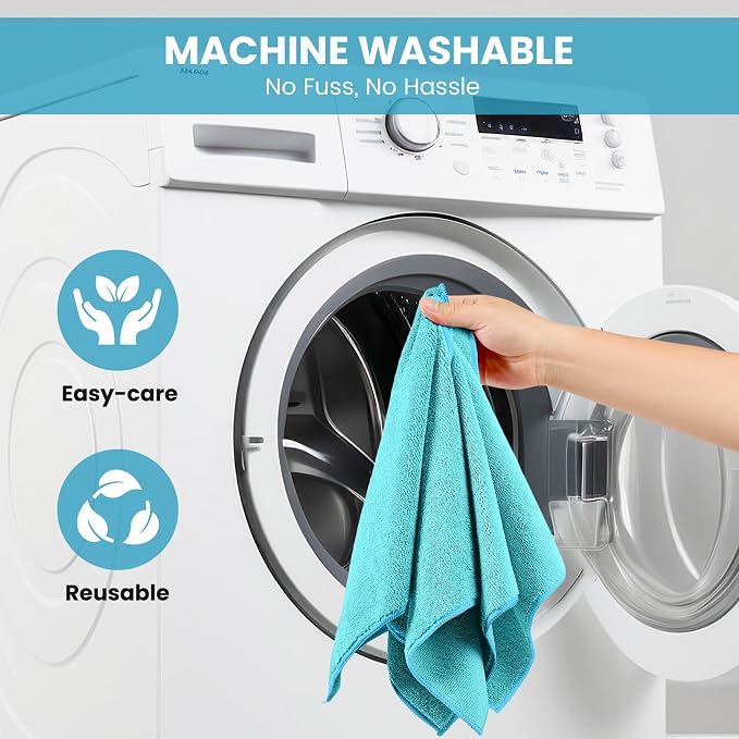 SIFANGKE Microfiber Cleaning Cloth, 12 Pack SkyBlue Cleaning Rags for Housekeeping, Reusable Microfiber Towels for Car, Kitchen, Bathroom and Household Cleaning Supplies, 11.8"X11.8"