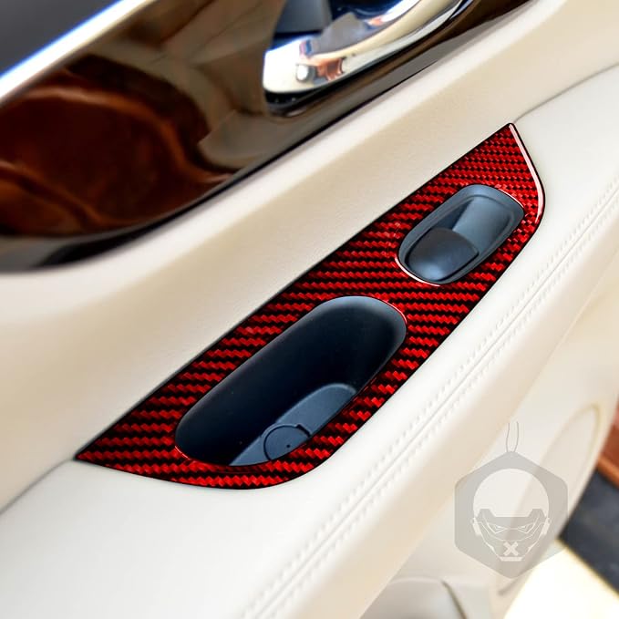 Red Real Carbon Fiber Trim for Nissan Rogue Accessories | for 2014-2020 / Rogue Sport 2017-2022 Window Lift Panel Cover Sticker Interior Thick Overlay Decal