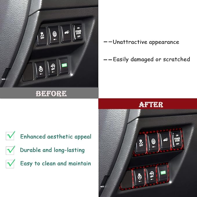 Red Real Carbon Fiber Trim for Nissan Rogue Accessories | for 2014-2020 / Rogue Sport 2017-2022 Driving Mode Select Switch Panel Cover Sticker Interior Thick Overlay Decal