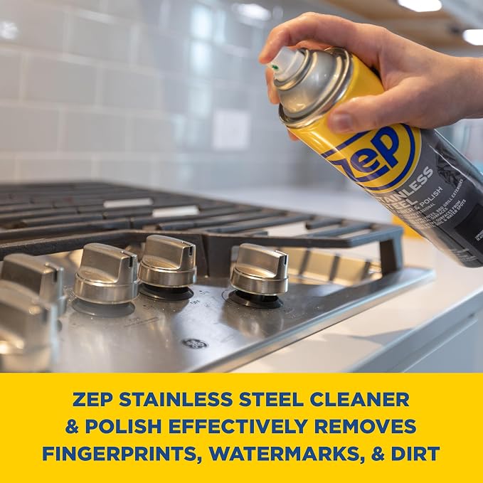 Zep Stainless Steel Cleaner and Polish - 14 oz (Case of 12) ZUSSTL14 - Protects Metal Surfaces From Fingerprints, Soil & Water Spots