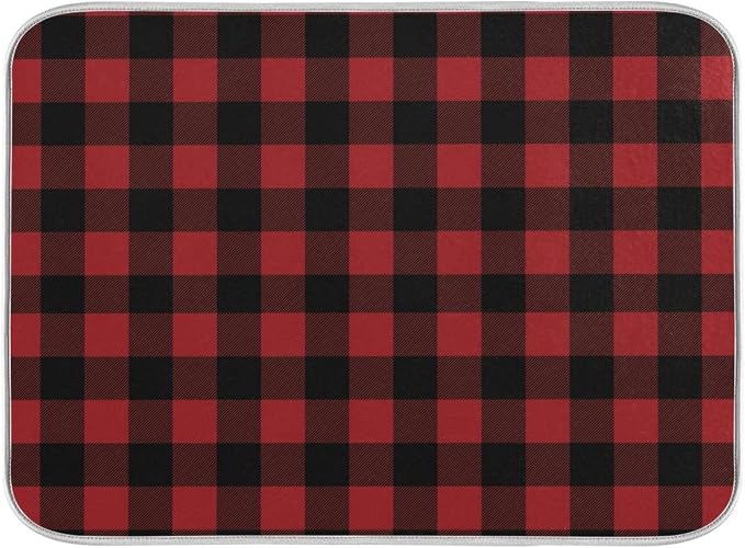 Red and Black Buffalo Plaid Dish Drying Mat 16x18 for Kitchen Merry Christmas Winter Xmas Dishes Pad Dish Drainer Rack Mats Absorbent Fast Dry Kitchen Accessories