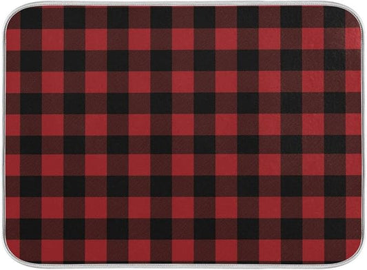 Red and Black Buffalo Plaid Dish Drying Mat 16x18 for Kitchen Merry Christmas Winter Xmas Dishes Pad Dish Drainer Rack Mats Absorbent Fast Dry Kitchen Accessories