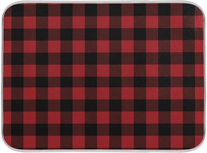 Red and Black Buffalo Plaid Dish Drying Mat 18x24 for Kitchen Merry Christmas Winter Xmas Dishes Pad Dish Drainer Rack Mats Absorbent Fast Dry Kitchen Accessories