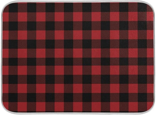 Red and Black Buffalo Plaid Dish Drying Mat 18x24 for Kitchen Merry Christmas Winter Xmas Dishes Pad Dish Drainer Rack Mats Absorbent Fast Dry Kitchen Accessories
