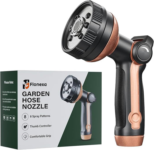 Heavy Duty Metal Garden Hose Sprayer with 8 Patterns &Thumb Control | Rust-proof metal,8 spray patterns,Thumb-control flow,On-off valve, Ergonomic grip for Lawns,Plants,Cars,Pets
