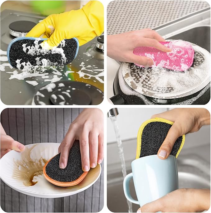 GLIMGLINT 12Pack Dish Sponges Kitchen, Non-Scratch Microfiber Sponges for Cleaning, Reusable Dish Sponge for Dishes, Pots and Pans (Multicolor)