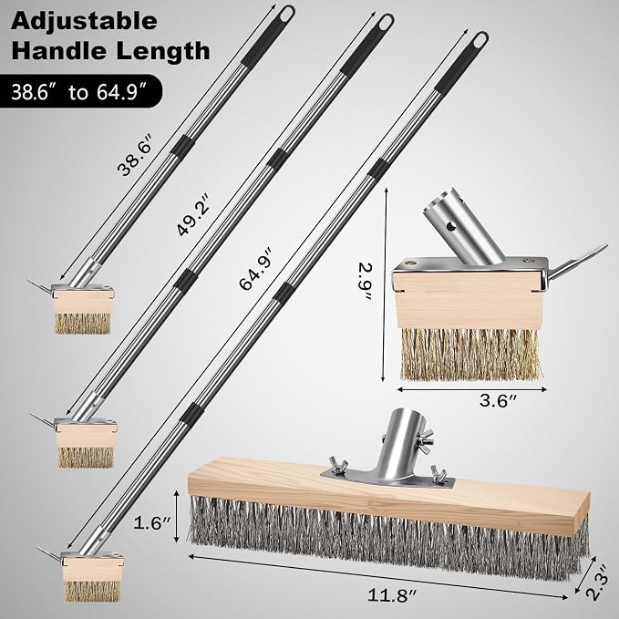Wire Scrub Brushes with 65in Handle for Concrete Pavers Moss Remover | Heavy Duty Wire Broom, Crack Weeder Puller for Outdoor Deck Patios Walkways Floor Cleaning, Detachable Long Handle