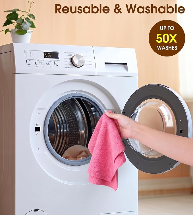 KitchLife Microfiber Cleaning Cloth Roll, 100 Pack - Tear-Away Microfiber Paper Towels, Lint-Free, Reusable, Washable for Kitchen, Car, Dishes, and Sensitive Surfaces (Pink)