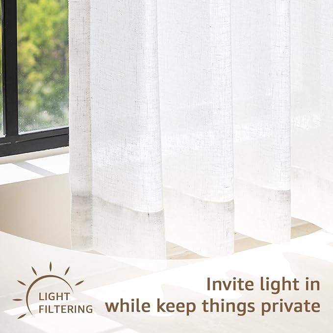 jinchan Rustic Linen Rod Pocket Tier Curtains, 26x20, 2 Panels, White | Light filtering, cafe curtains, machine washable, farmhouse, kitchen, bathrooms, laundry, small window, over sink