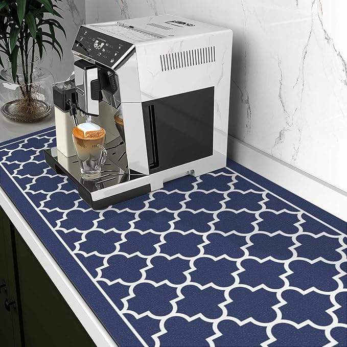 WISELIFE Dish Drying Mat Super Absorbent Drying Mat Large Dish Drying Mats for Kitchen Counter Easy Clean Dish Mat Kitchen Drying Mat18"x 36" Stylish Blue