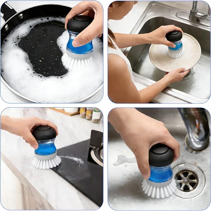Scrub Brush 4 Pack for OXO Soap Dispenser & Dish Brush | Refill B compatible, stiff nylon bristles, white round 2.75" heads, kitchen sink brush, dish wand refill, safe for non-stick