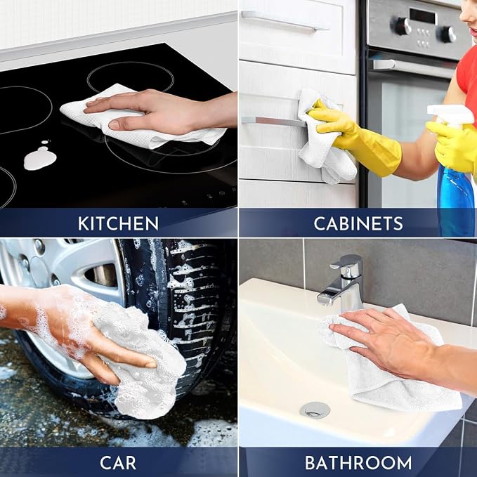 GLIMGLINT White Microfiber Cleaning Cloth,150PK Reusable Cleaning Rags,Highly Absorbent Shop Rags Bulk,All-Purpose Car Cleaning Towels for TV Screen, Kitchen, Bathroom, Restaurant, Garage, 14"X12"