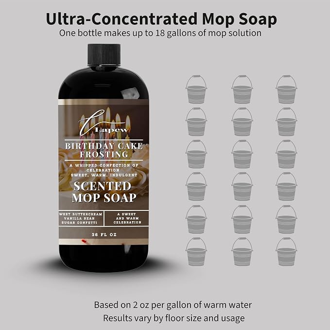 Lapew Birthday Cake Frosting Scented Mop Soap - Luxury Floor Cleaner Concentrate for Mopping Tile, Laminate, Vinyl & Hardwood | Streak-Free, Low-Foam | 36 oz