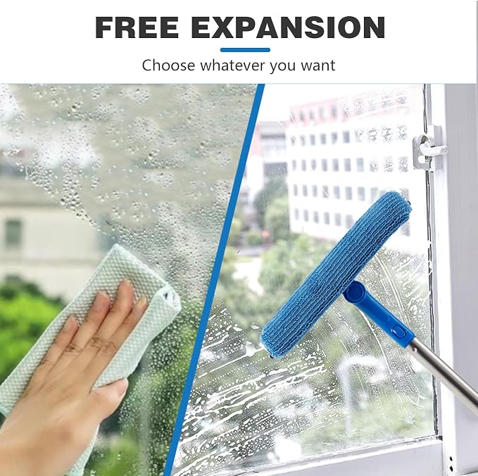 Professional Window Squeegee,2 in 1 Window Cleaner with Long Stainless Steel Handle,Sponge Car Window Squeegee for Gas Station, Glass,Shower (68" Pole)