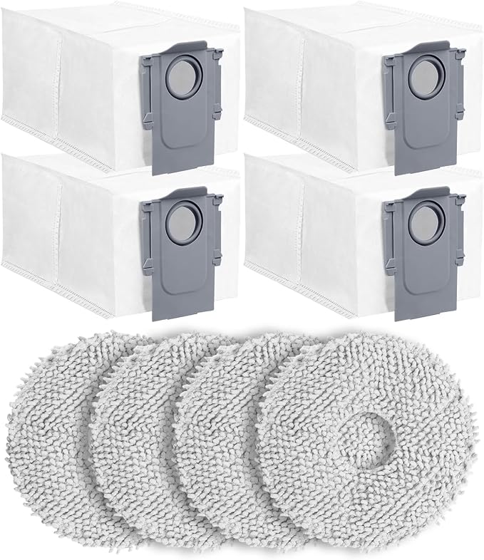 8Pack Replacement Parts Accessories Compatible for Roborock Qrevo Series, Saros 10R,Qrevo Curv,Qrevo Edge,Qrevo Edge S5A,QV 35A,Qrevo S5V Robot Vacuum,Spare Accessories Kit with 4 Dust Bags,4 Mop Pads