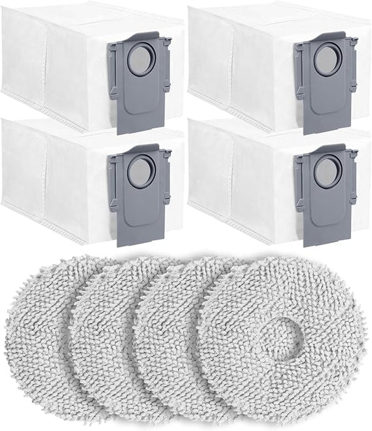 8Pack Replacement Parts Accessories Compatible for Roborock Qrevo Series, Saros 10R,Qrevo Curv,Qrevo Edge,Qrevo Edge S5A,QV 35A,Qrevo S5V Robot Vacuum,Spare Accessories Kit with 4 Dust Bags,4 Mop Pads