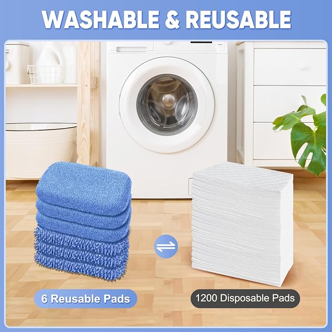 6-Pack Reusable Microfiber Mop Pads Compatible with Swiffer Sweeper, Dry & Wet Sweeping Cloths - Washable Wet Pads Refill for Multi-Surface/Hardwood Floor Cleaning -Blue