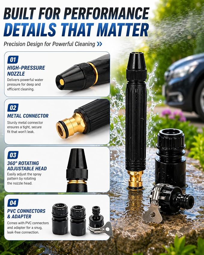 High Pressure Hose Nozzle Water Gun Metal Garden Hose Nozzle Pressure Washer Hose Attachment for Car Plant Watering
