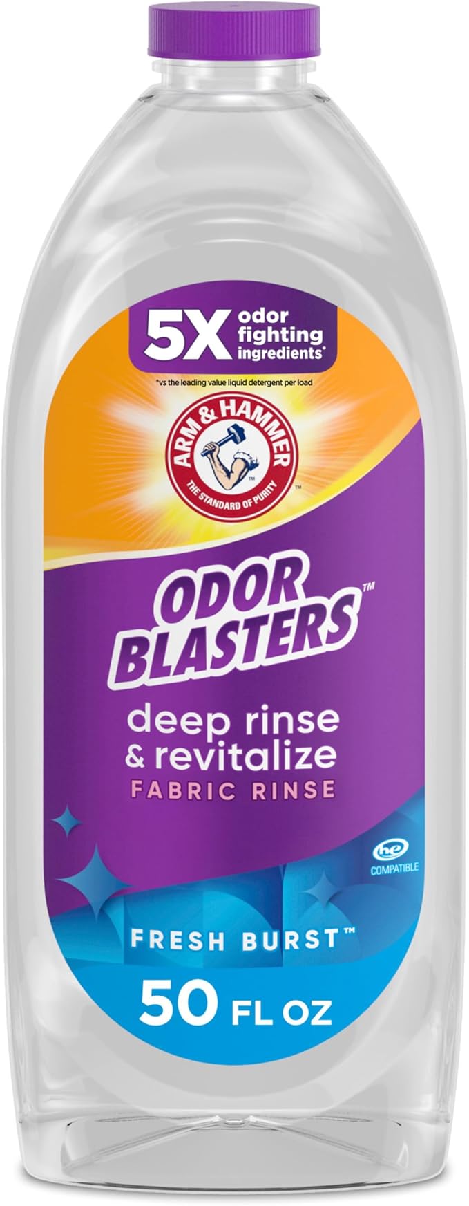 ARM & HAMMER Odor Blasters Fabric Rinse, Fresh Burst Scent, 50 Fl Oz | Deep Rinse and Revitalize, Removes Sweat and Musty Odors, Laundry Additive