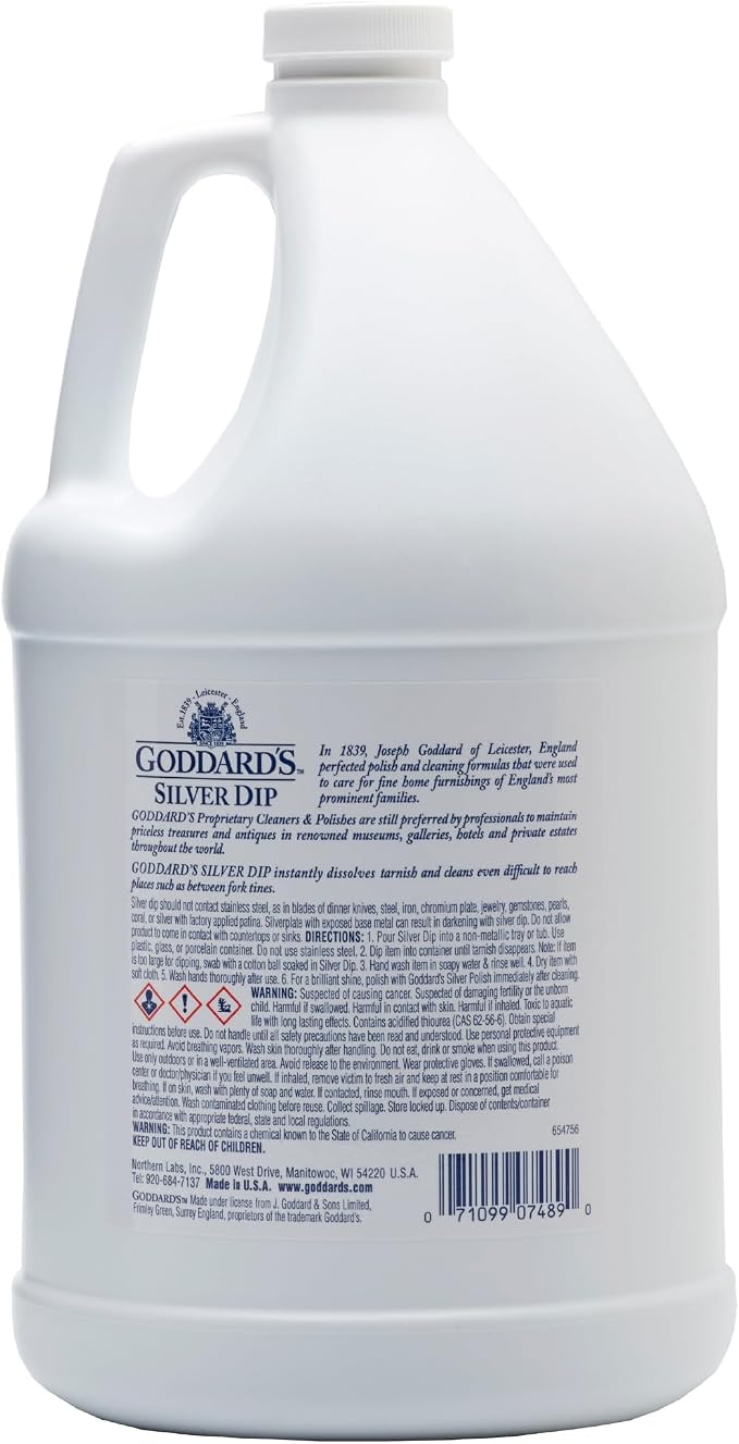 Goddard's Silver Cleaner Dip – Silver Jewelry Cleaner Solution for Hard-to-Reach Silverplate, Cutlery & Small Items – Professional Use Tarnish Remover – Silverware Cleaning Supplies (1 Gal)