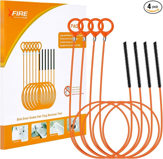 50 Inch Anti-break Metal Drain Snake, Hair Clog Remover, Drain Cleaner Tool with Nylon Coating Sink Snake, Clog Remover for Shower, Bathroom Sink Tub (4 Pack)