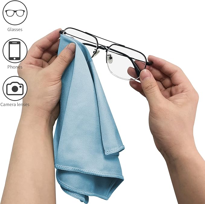 Puomue 6 Pack Microfiber Glass Cleaning Cloth, 16 Inch X 16 Inch, Lint Free Quickly Clean Window, Glasses, Windshields, Mirrors, and Stainless Steel, Multicolor