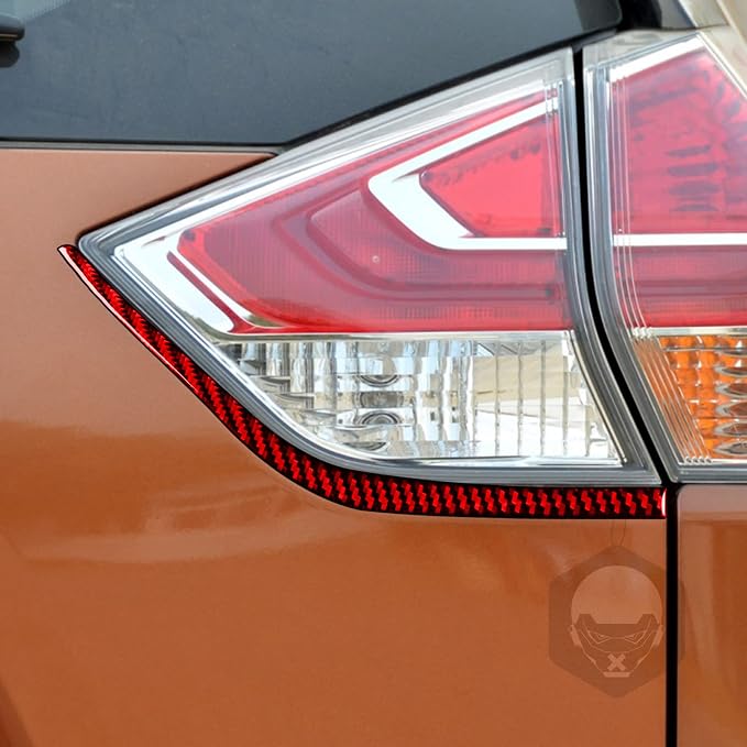 Red Real Carbon Fiber Trim for Nissan Rogue Accessories | for 2014 2015 2016 S SL SV Rear Tail Lamp Eyebrow Eyelid Strip Sticker Exterior Thick Overlay Decal