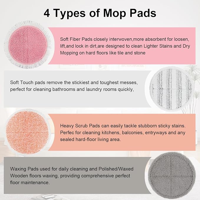 Spin Cordless Electric Mop Pads: 6.5/6.3/6 inch steam/electric mop Pads Replacement for alfabot/vmai/teko/eous/vm6/devoac/kactor/redkey/gobot mop - Round Velcro Scrubber Pads for floor cleaning 8 Pack