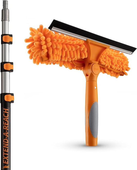 4-12 ft Window Washing Kit with Extension Pole (20+ Foot Reach) | Window Cleaning Tool & Window Washer Squeegee with Telescopic Extension Pole // Best Indoor Outdoor Window Washing Equipment
