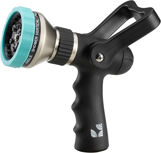 Heavy Duty Metal Fireman’s Hose Nozzle 500003, 10-Pattern Hose Sprayer with Lever Control & Comfort Grip, High Flow Design, by New England Garden Tools, for Watering Plants, Yards, Washing Cars & Pets