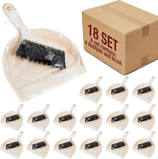 Sliner 18 Pack Mini Dustpan Brush Set Small Broom Set Bulk,Beige | Nesting Snap Plastic Dust Pans with Brush, Small, Handheld, Portable, Cleaning, Suitable for Desktop Pets Care Camping